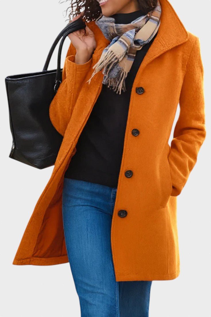 Classic Tailored Wool Blend Coat with Button Front and Pockets