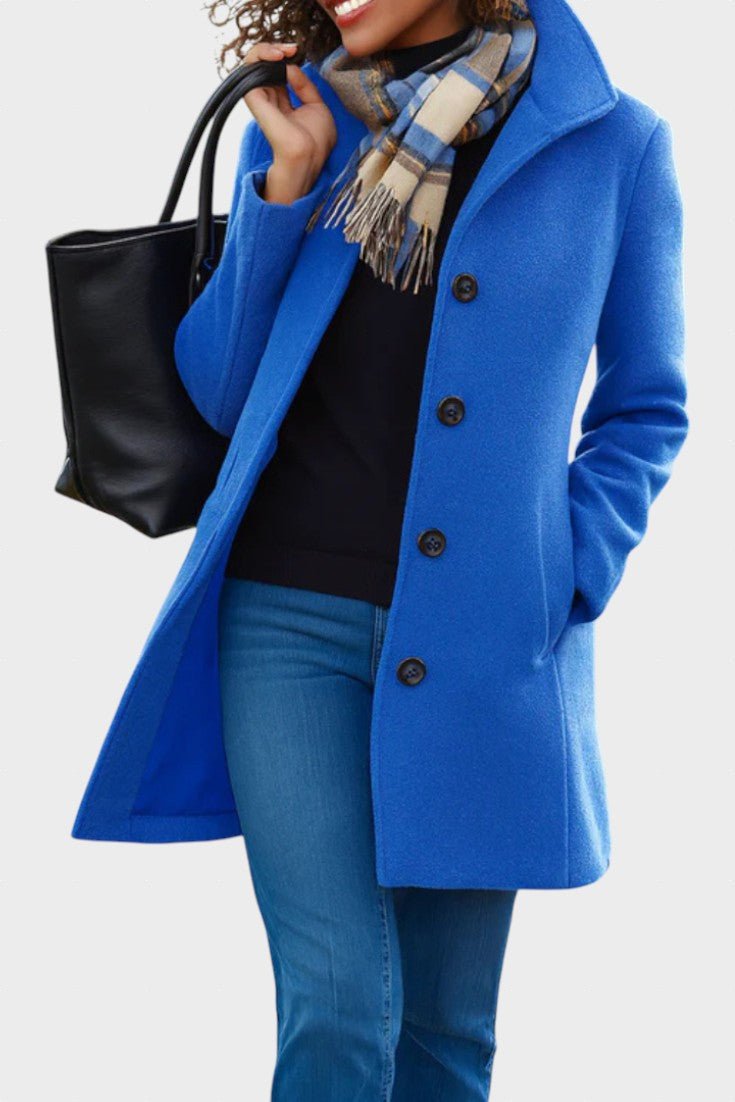 Classic Tailored Wool Blend Coat with Button Front and Pockets
