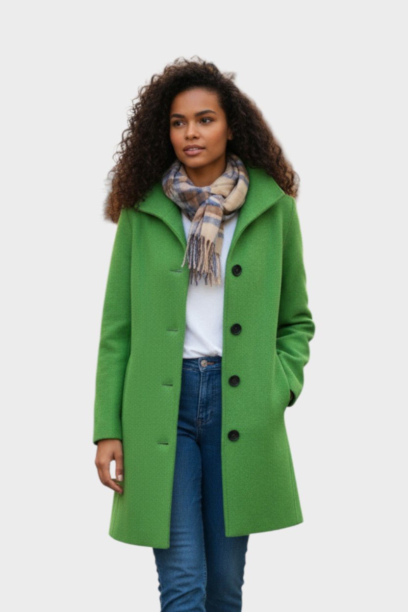 Classic Tailored Wool Blend Coat with Button Front and Pockets