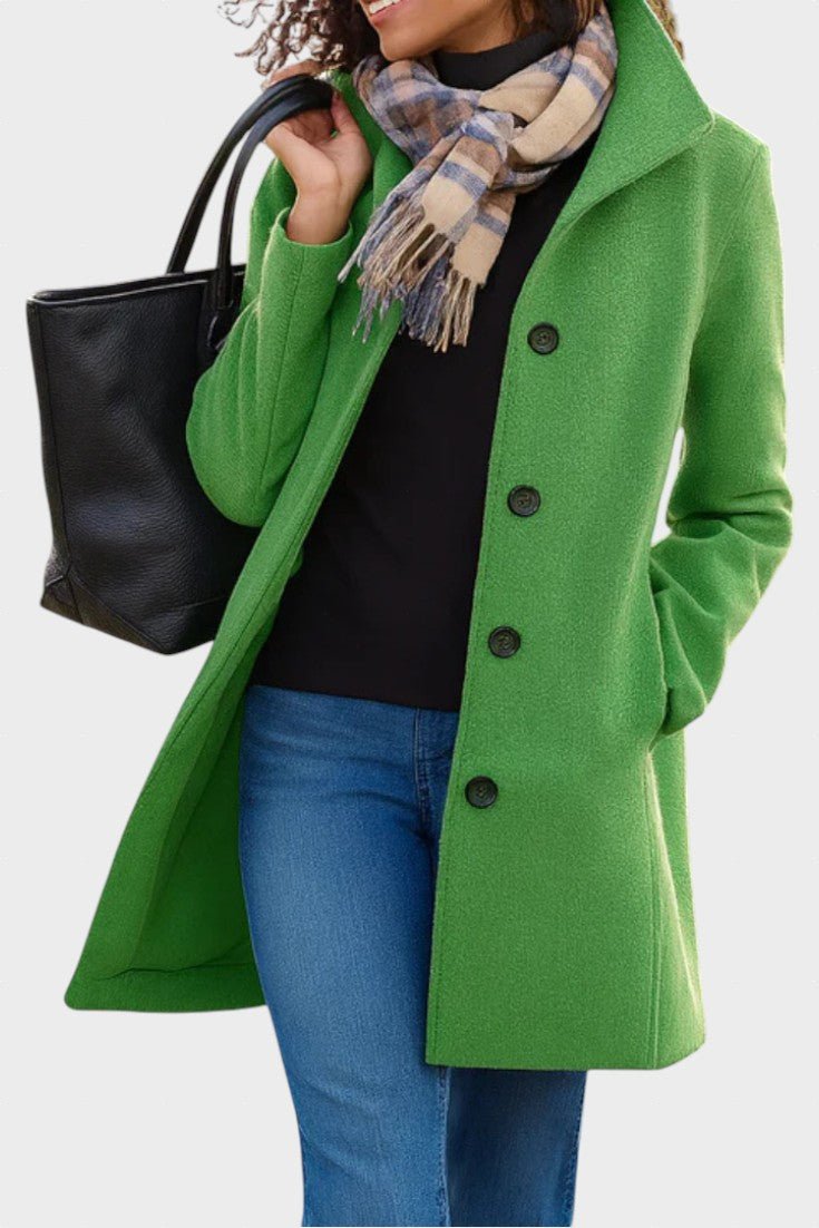 Classic Tailored Wool Blend Coat with Button Front and Pockets