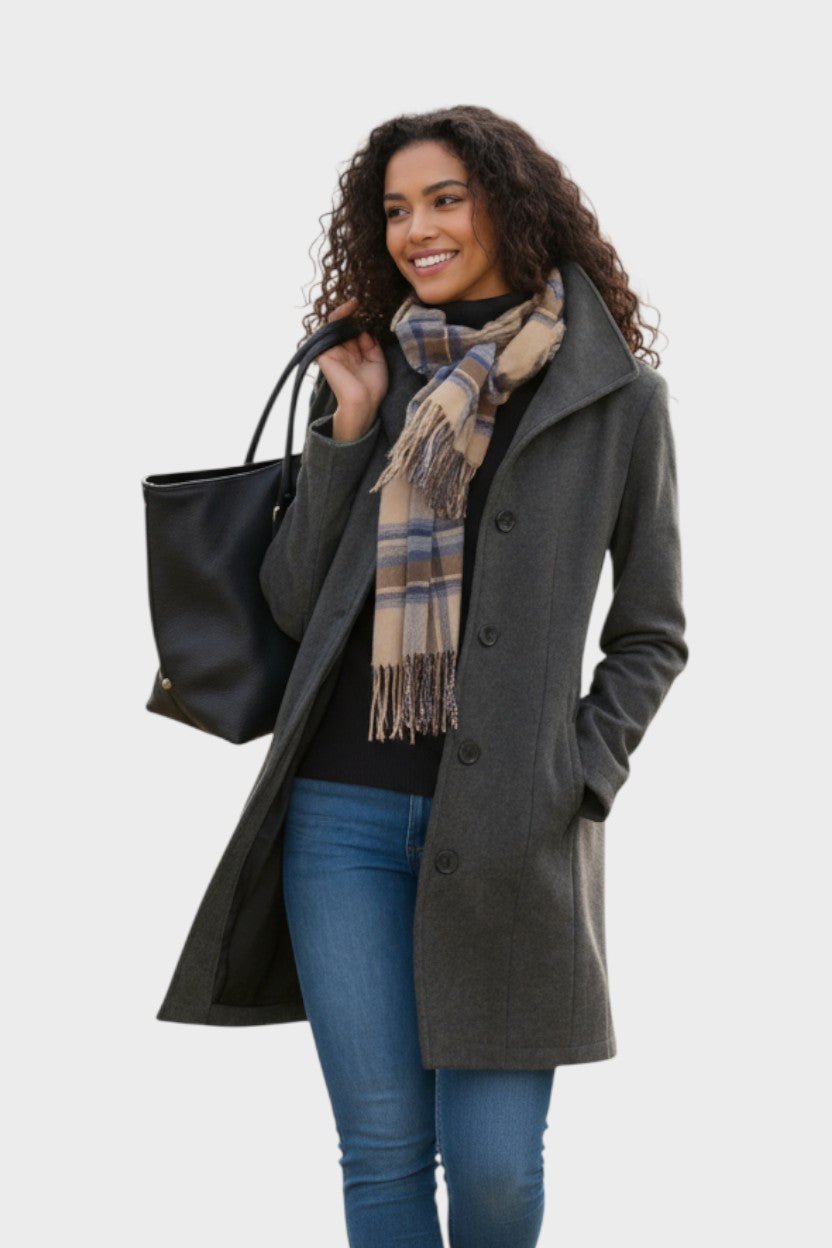 Classic Tailored Wool Blend Coat with Button Front and Pockets