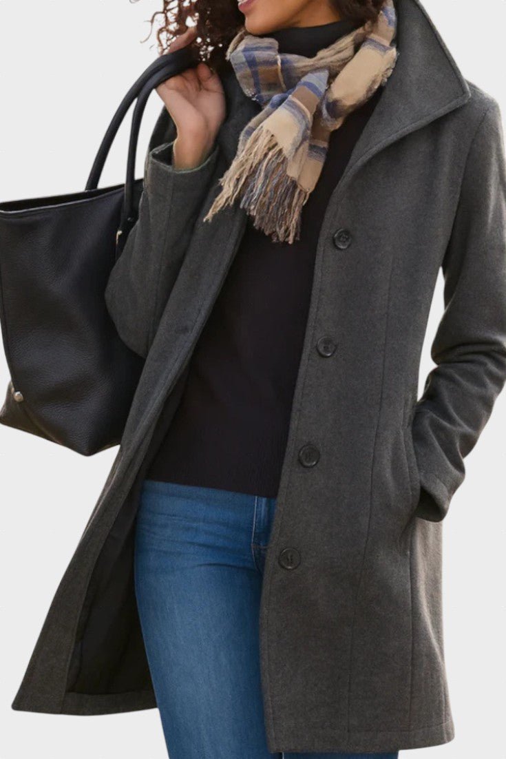 Classic Tailored Wool Blend Coat with Button Front and Pockets