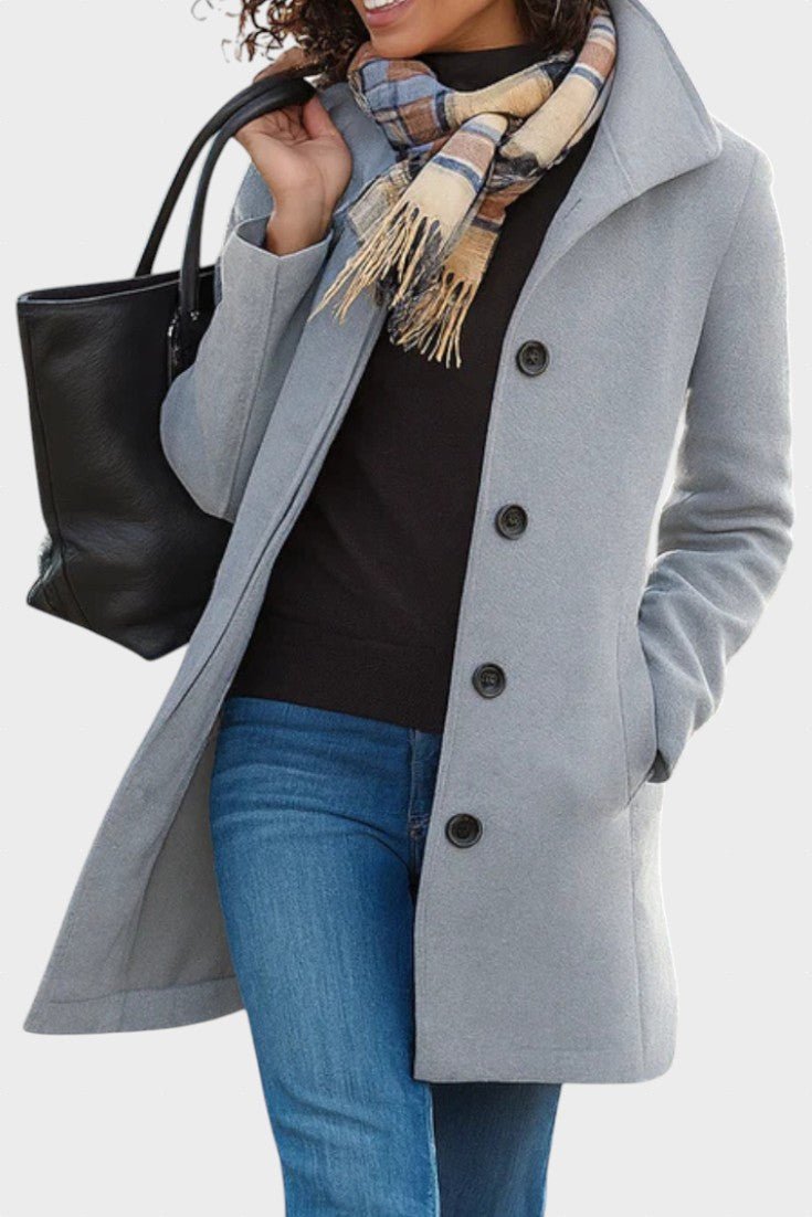 Classic Tailored Wool Blend Coat with Button Front and Pockets