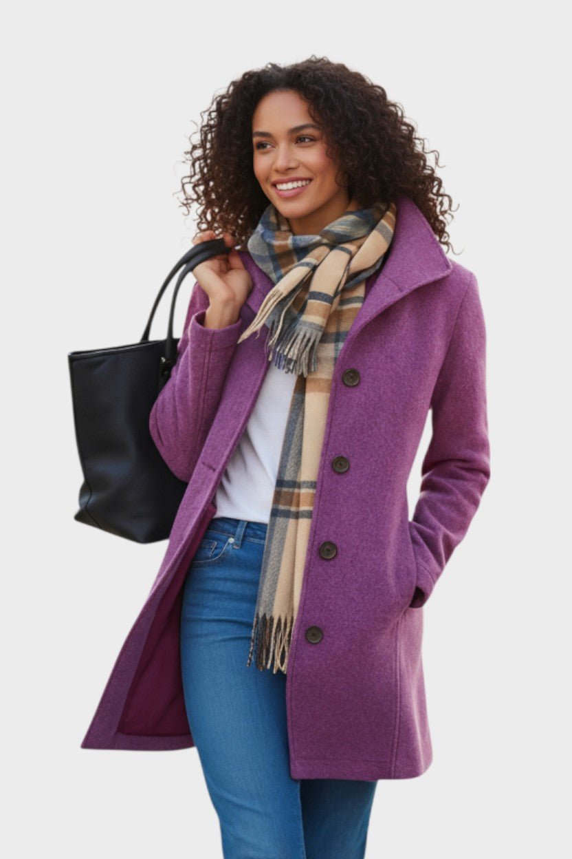 Classic Tailored Wool Blend Coat with Button Front and Pockets