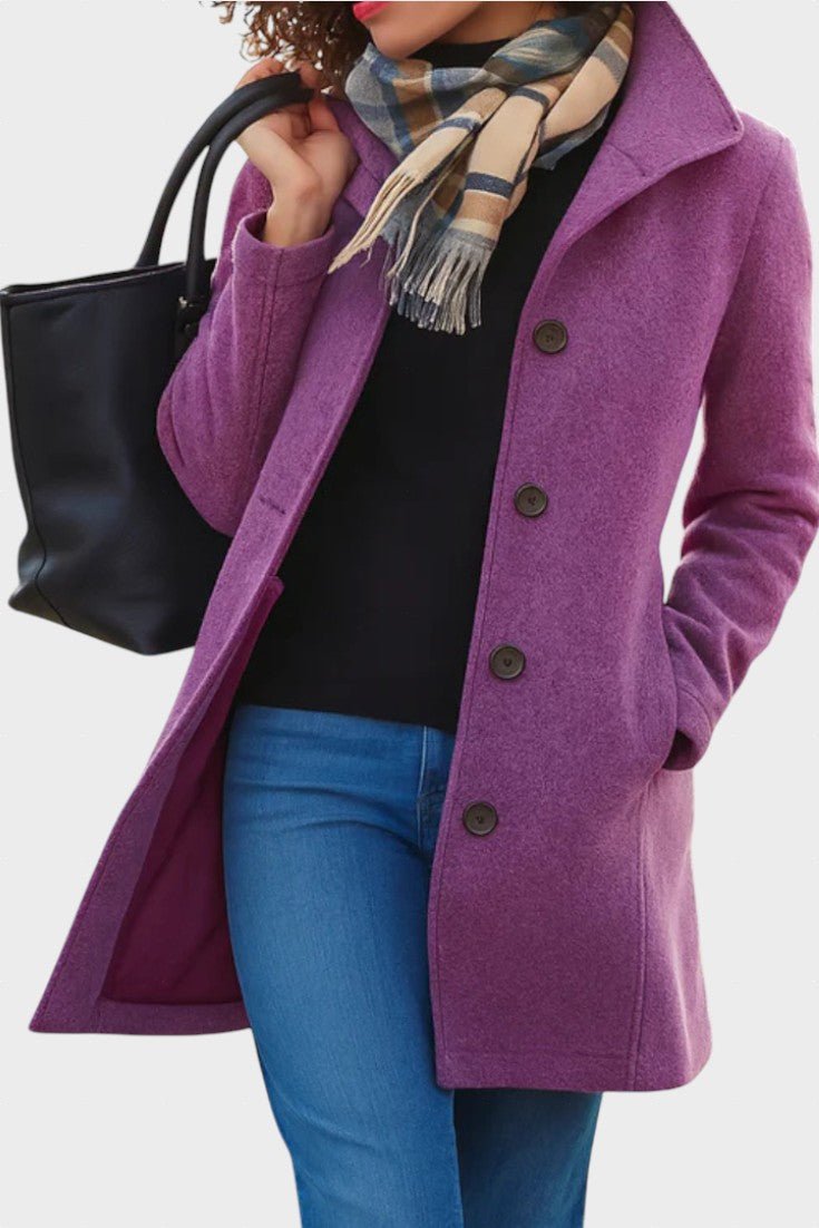 Classic Tailored Wool Blend Coat with Button Front and Pockets