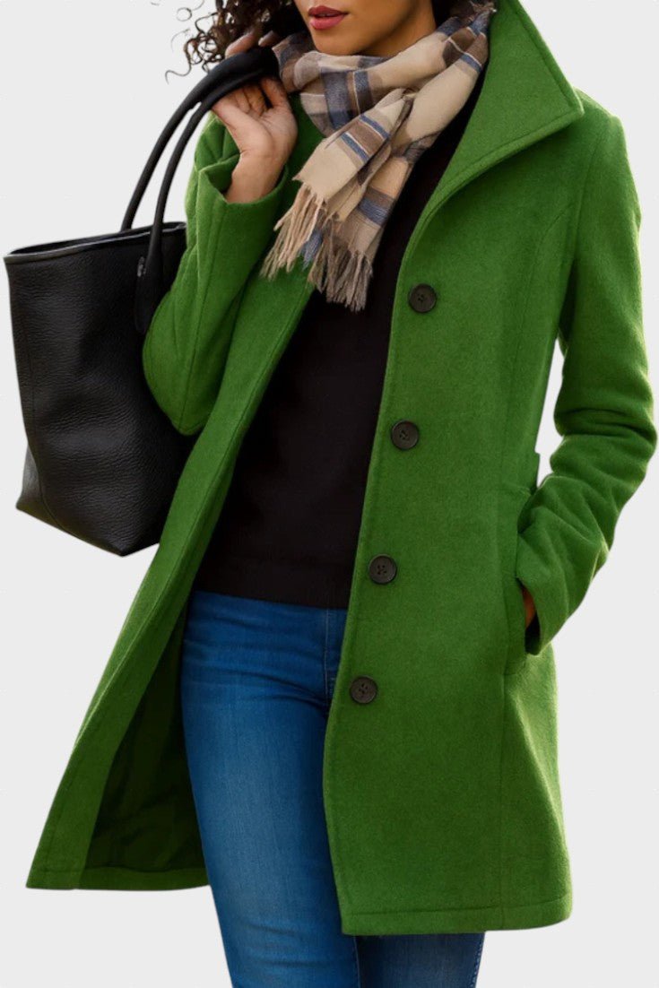 Classic Tailored Wool Blend Coat with Button Front and Pockets