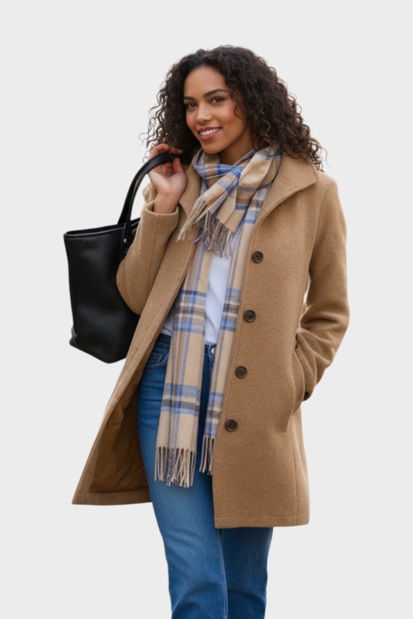 Classic Tailored Wool Blend Coat with Button Front and Pockets