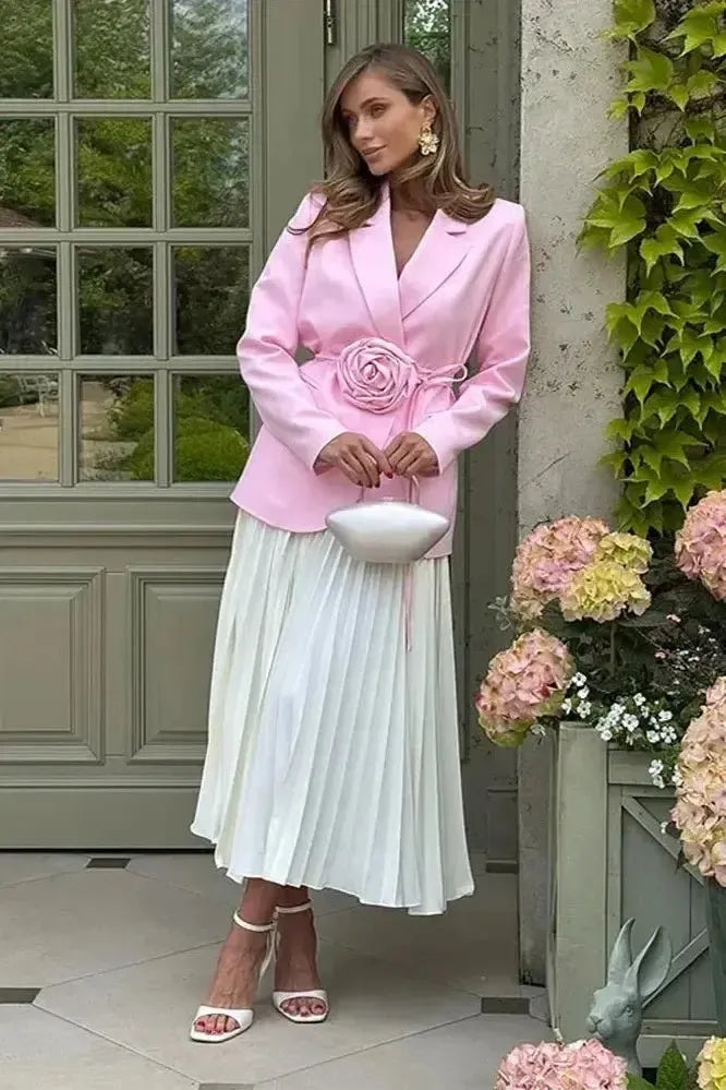 Tailored Blazer Jacket with Decorative Floral Detail and Button Front