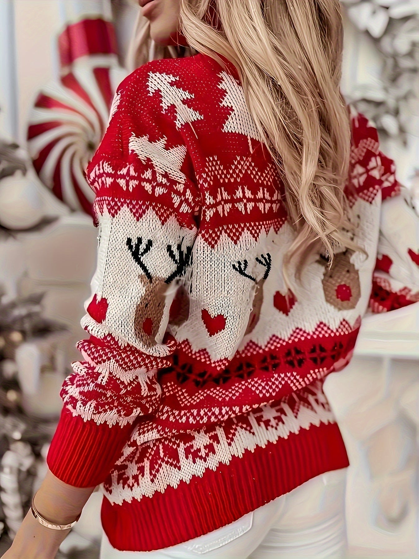 Festive Reindeer Christmas Knit Holiday Sweater