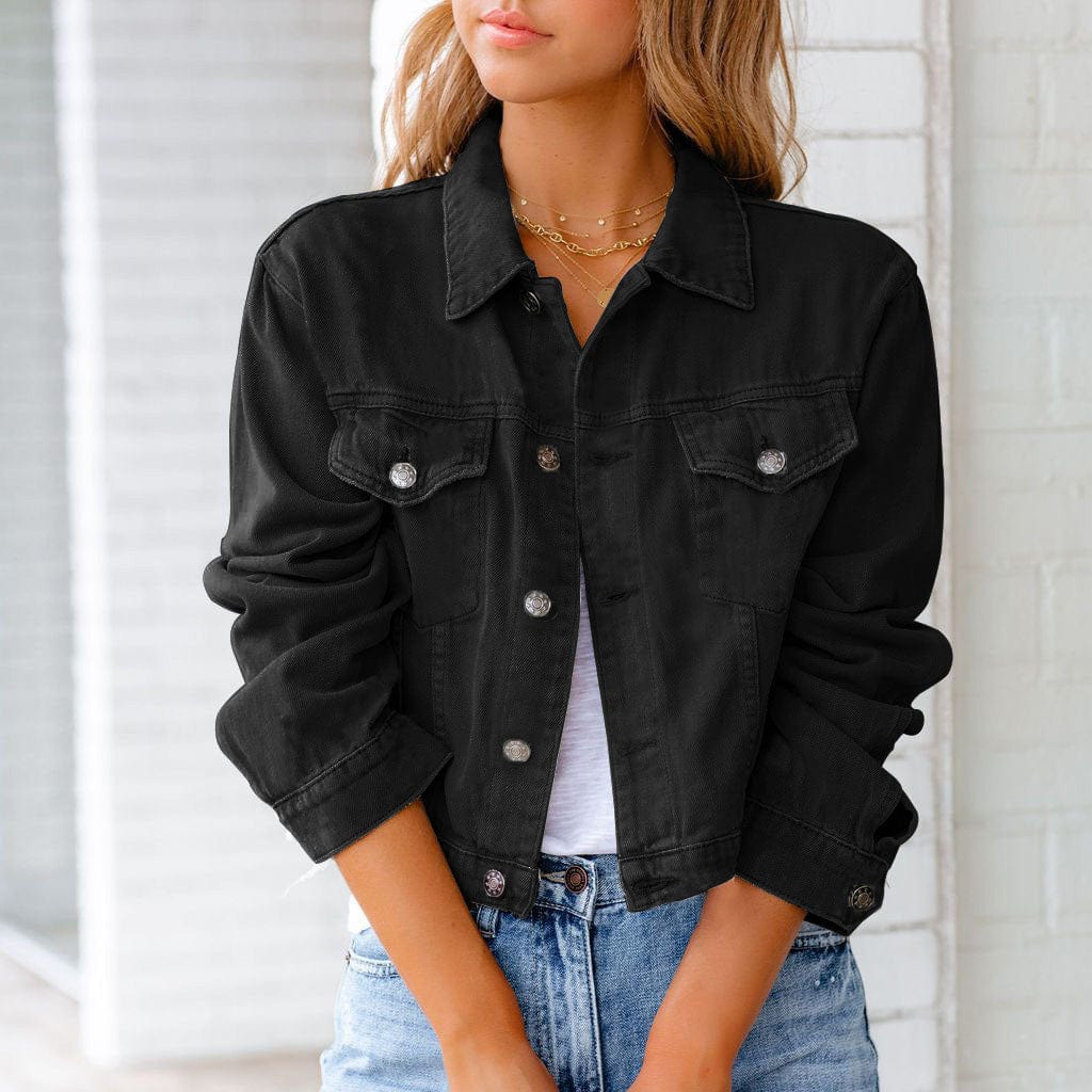 Women’s Cropped Denim-Style Button Jacket