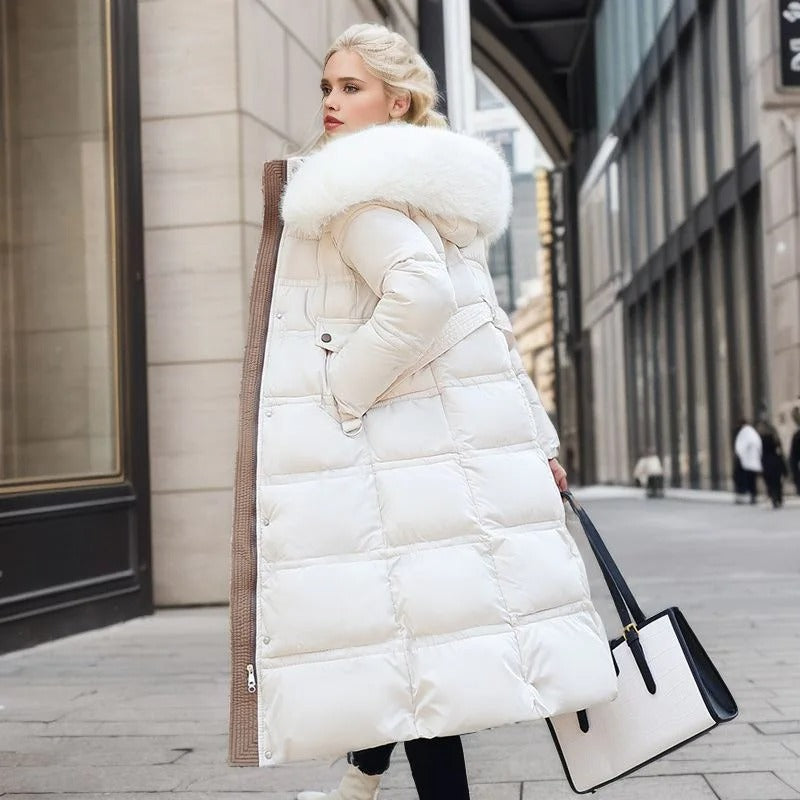 Women’s Luxury Long Puffer Coat with Faux Fur Collar