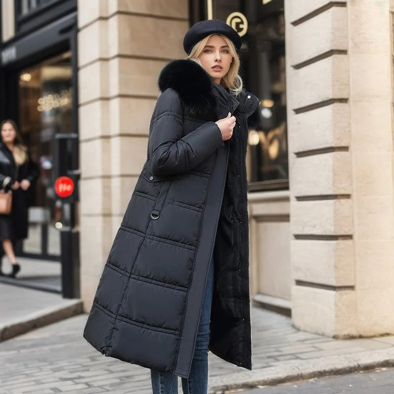 Women’s Luxury Long Puffer Coat with Faux Fur Collar