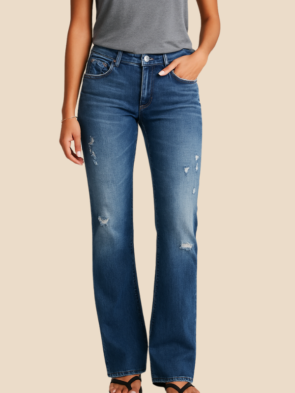 High-Waisted Straight-Leg Distressed Jeans