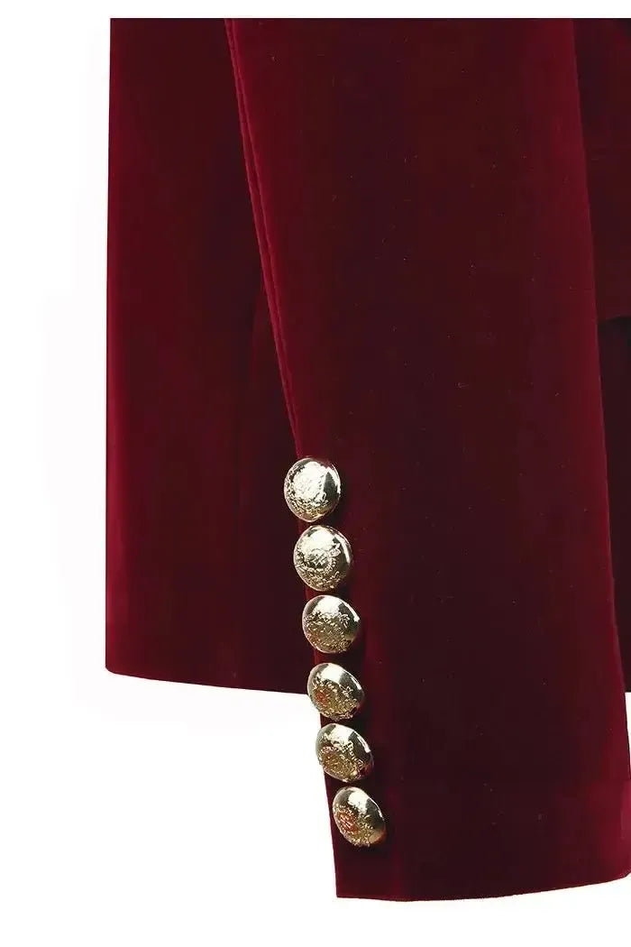 Velvet Double Breasted Blazer with Gold Button Cuff Detail