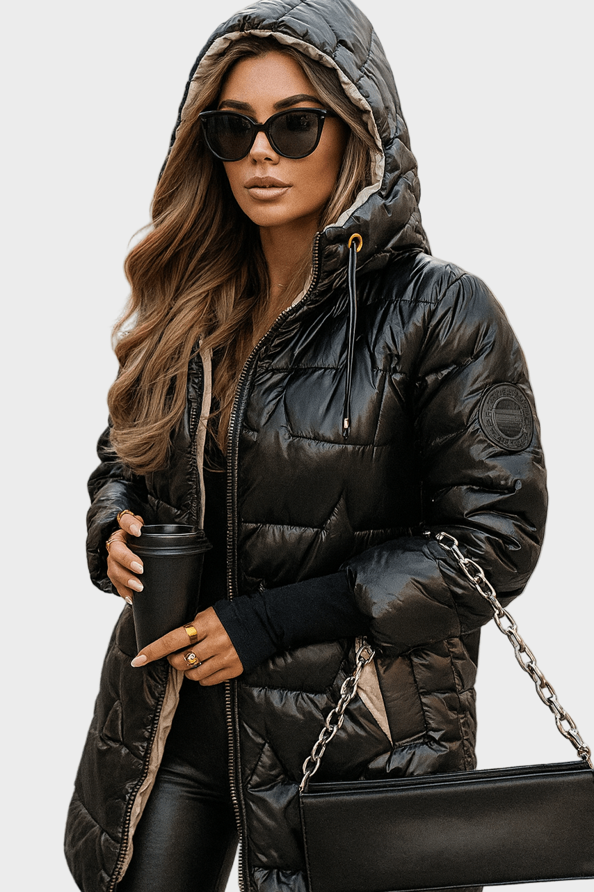 Insulated Hooded Puffer Jacket with Zip Front and Quilted Design