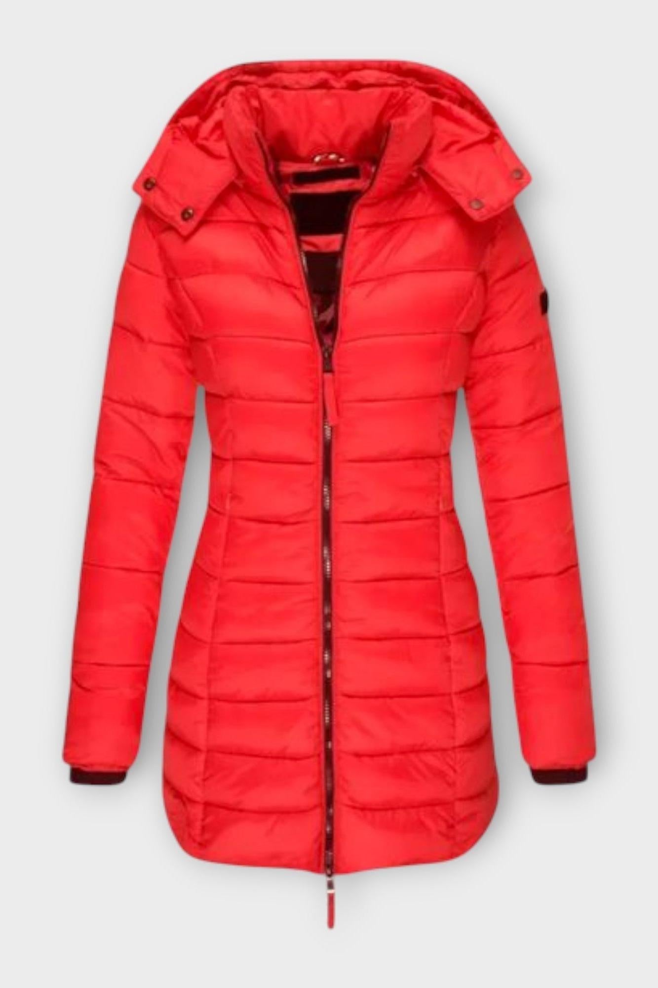 Longline Insulated Puffer Coat with Hood and Zip Front