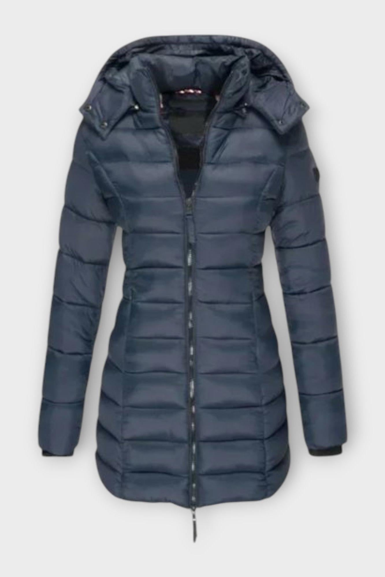 Longline Insulated Puffer Coat with Hood and Zip Front