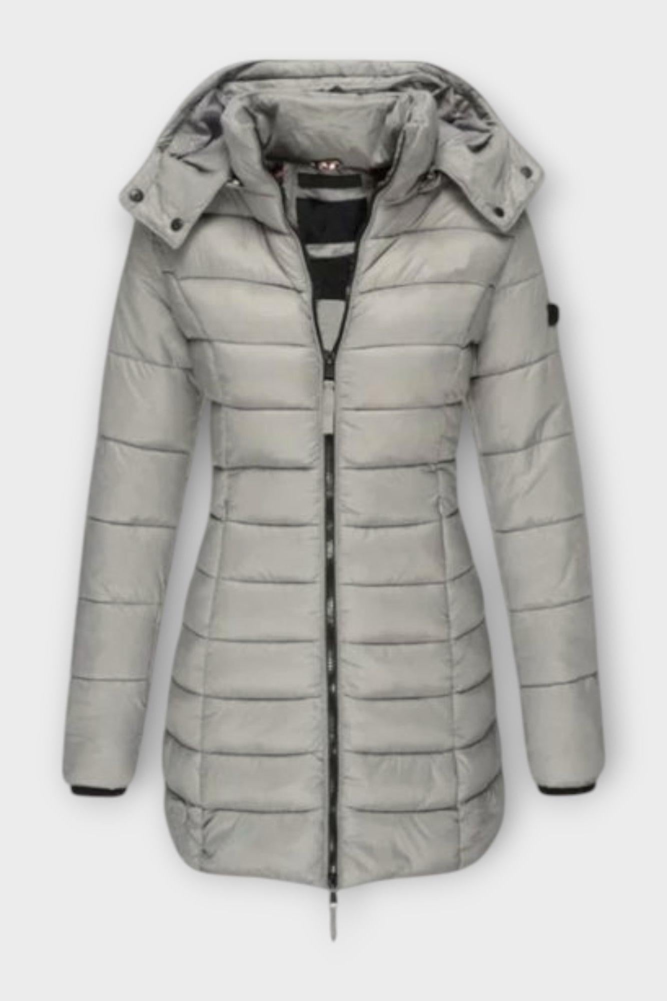 Longline Insulated Puffer Coat with Hood and Zip Front