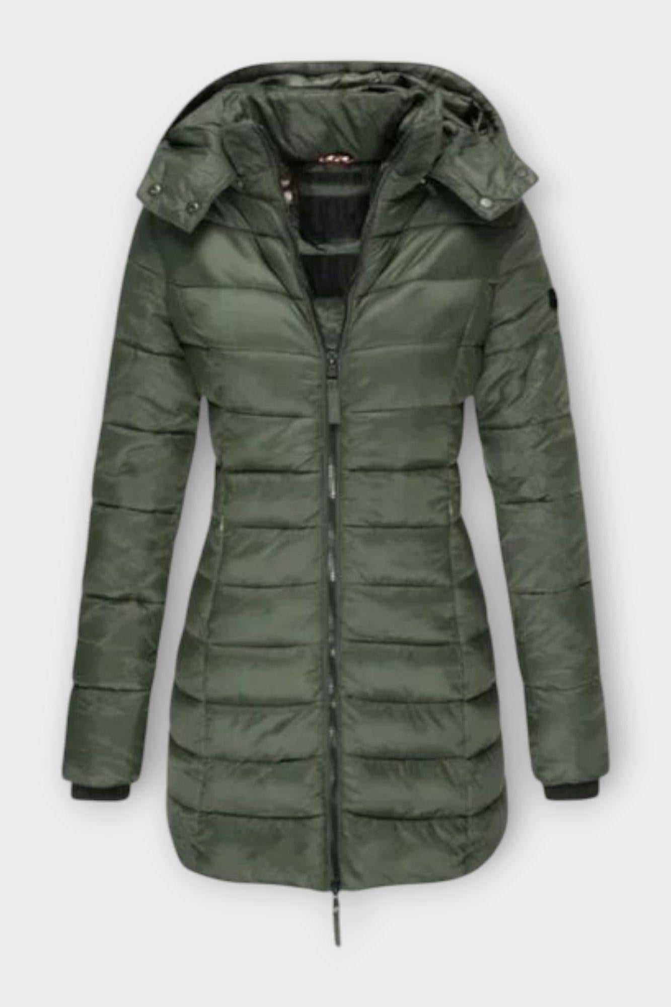 Longline Insulated Puffer Coat with Hood and Zip Front