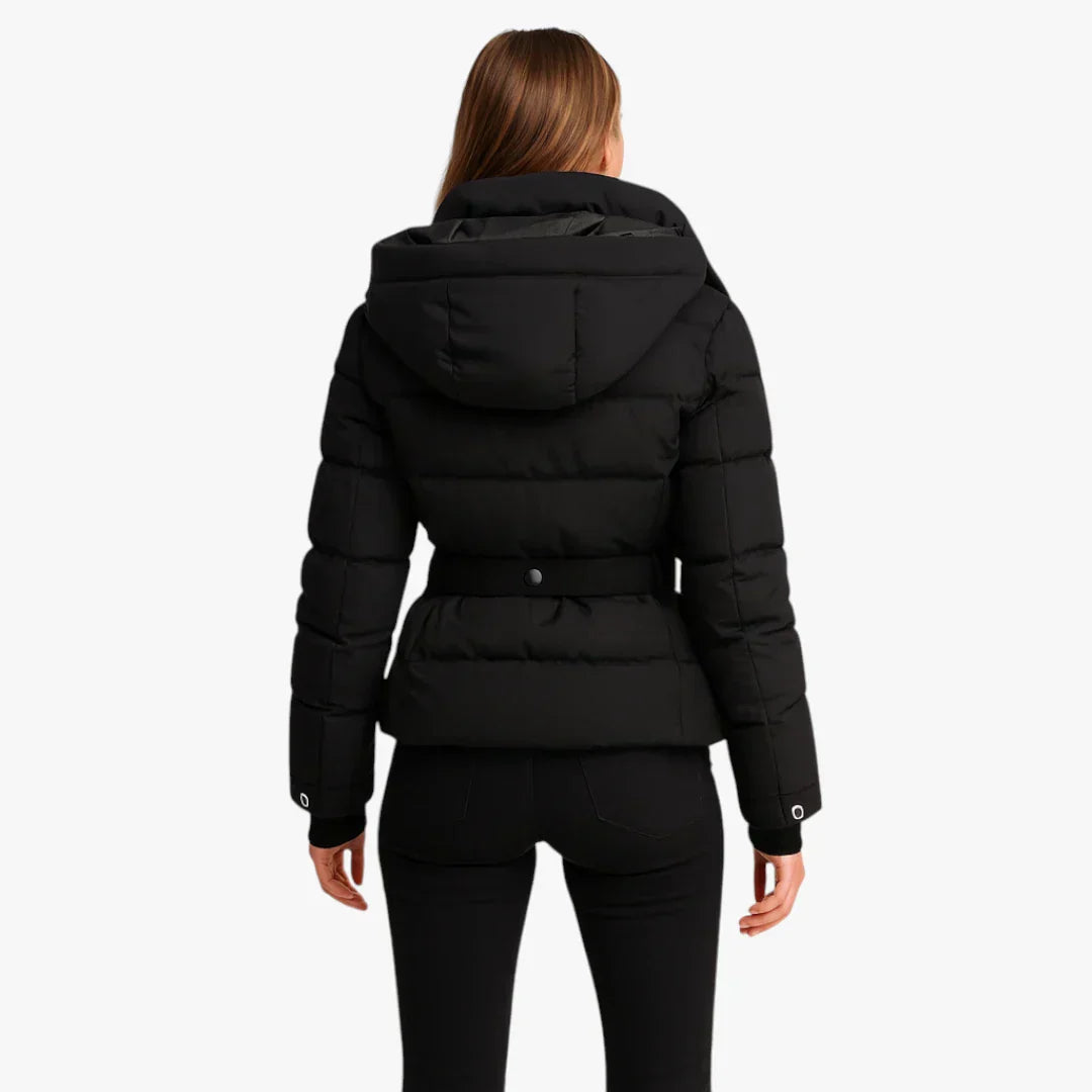 Women’s Belted Hooded Puffer Jacket – Warm Insulated Winter Coat