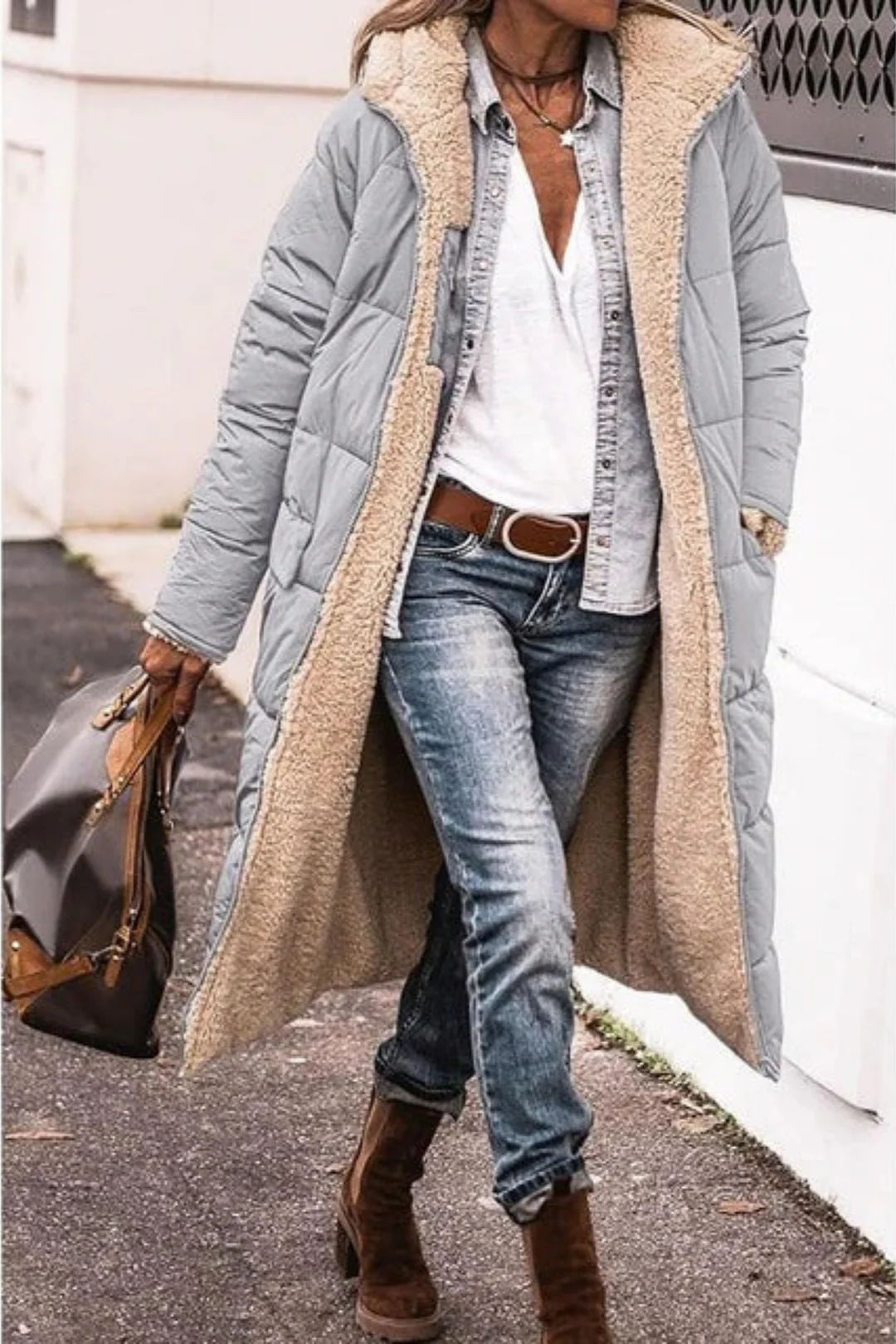 Longline Hooded Puffer Coat with Plush Lined Interior