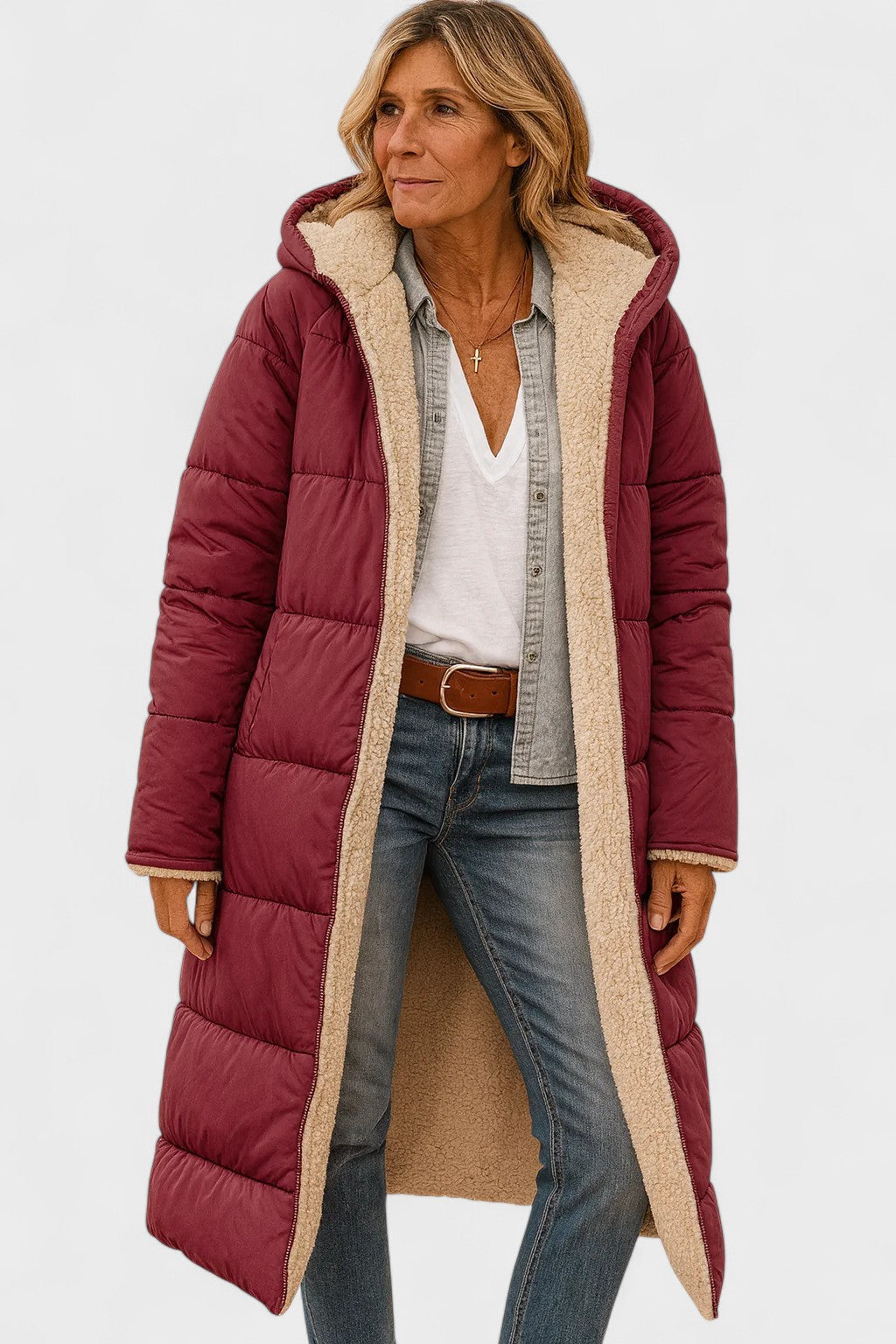Longline Hooded Puffer Coat with Plush Lined Interior