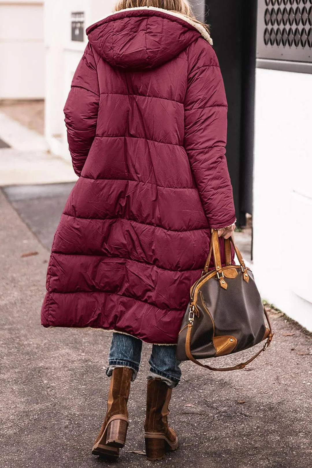 Longline Hooded Puffer Coat with Plush Lined Interior