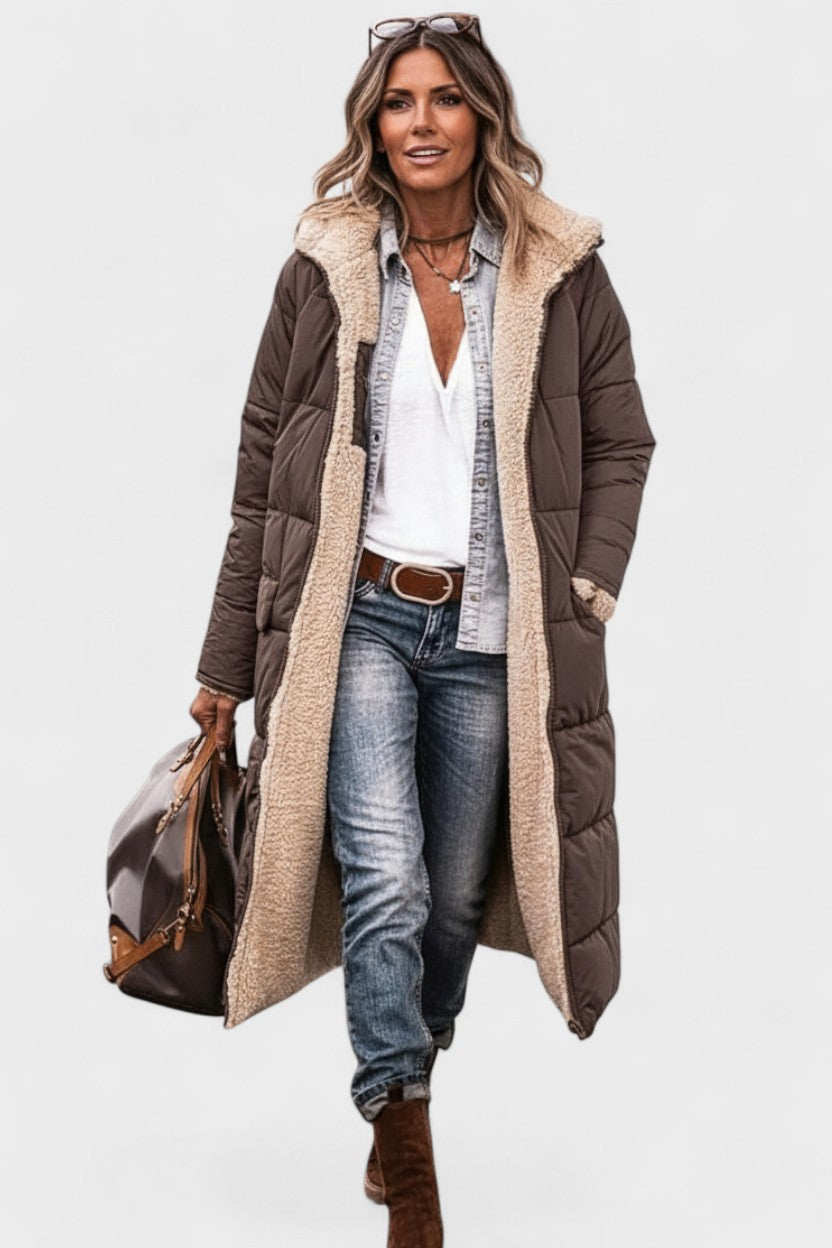 Longline Hooded Puffer Coat with Plush Lined Interior
