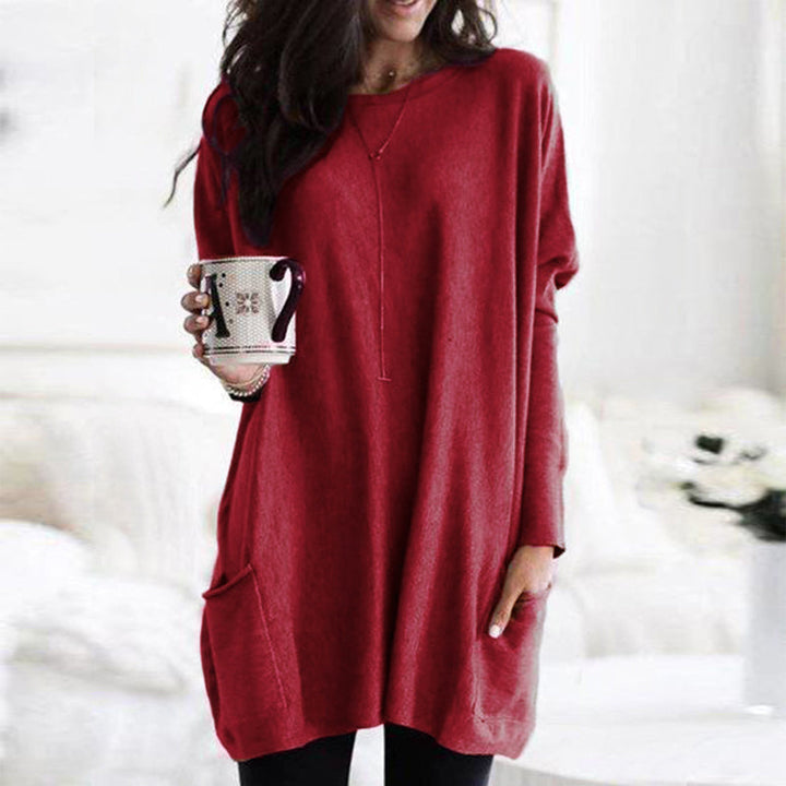 Relaxed Long Sleeve Pocket Knit Tunic Top