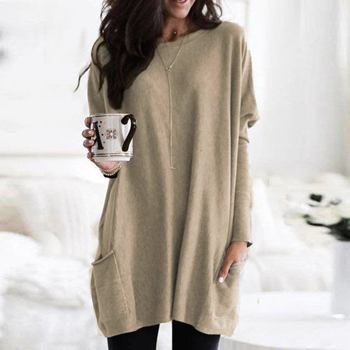 Relaxed Long Sleeve Pocket Knit Tunic Top