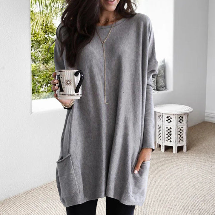 Relaxed Long Sleeve Pocket Knit Tunic Top