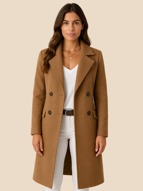Women’s Long Double-Breasted Wool Blend Coat
