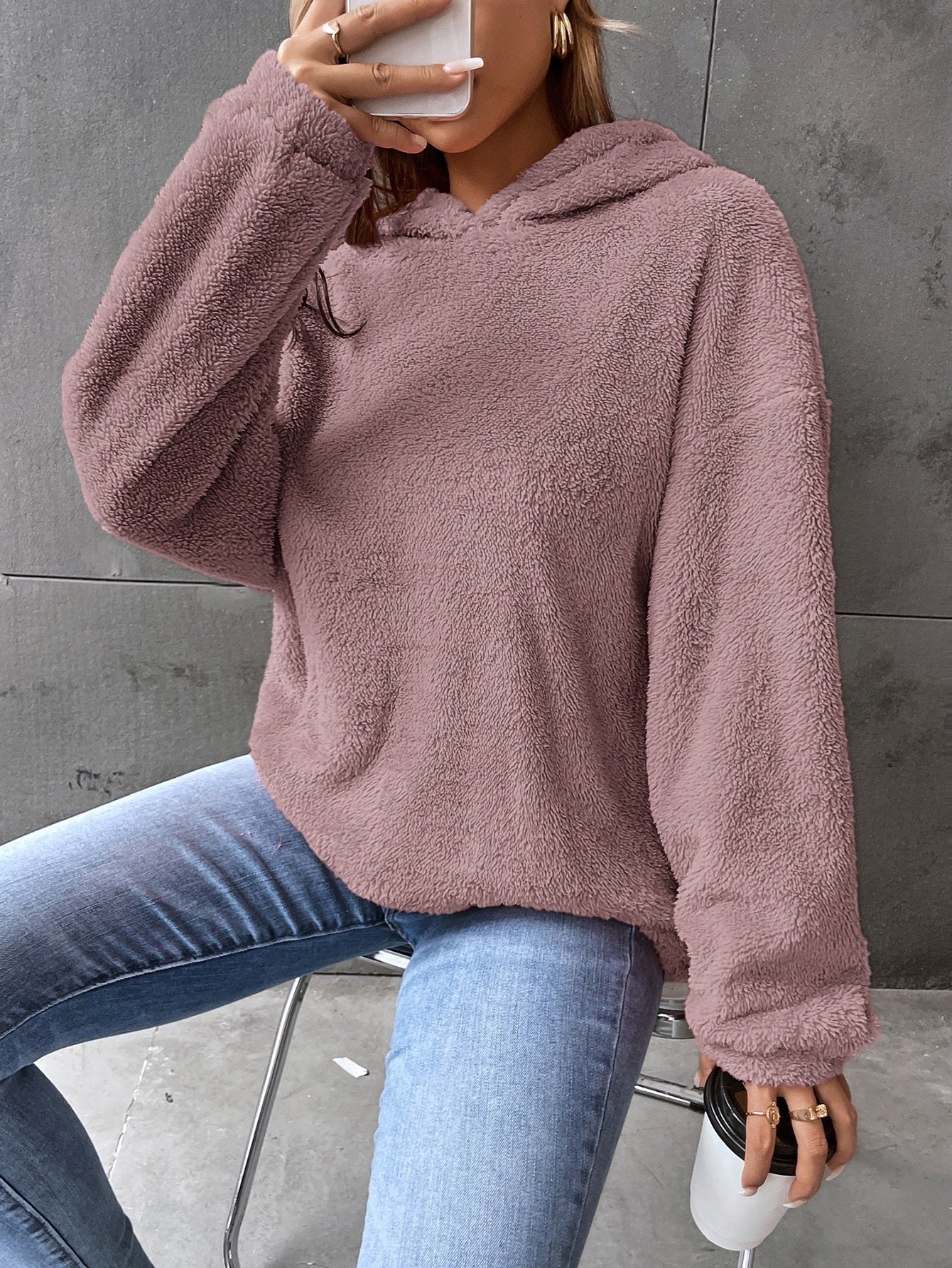 Plush Fleece Hooded Pullover Sweatshirt
