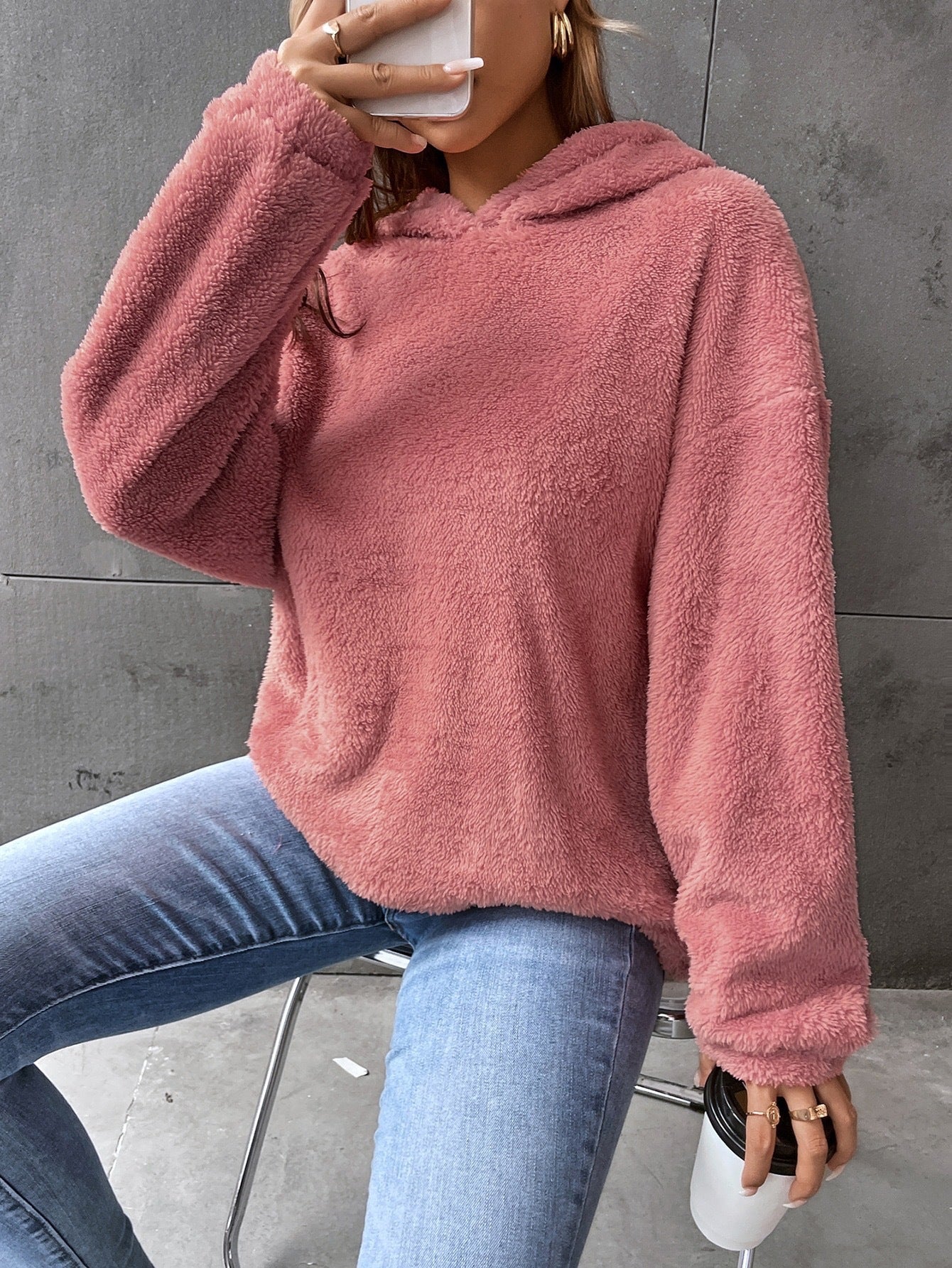 Plush Fleece Hooded Pullover Sweatshirt
