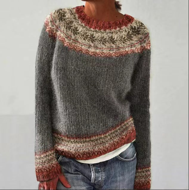 Colorful Nordic Pattern Knit Sweater