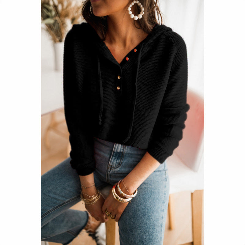 Casual Button-Front V-Neck Long Sleeve Top