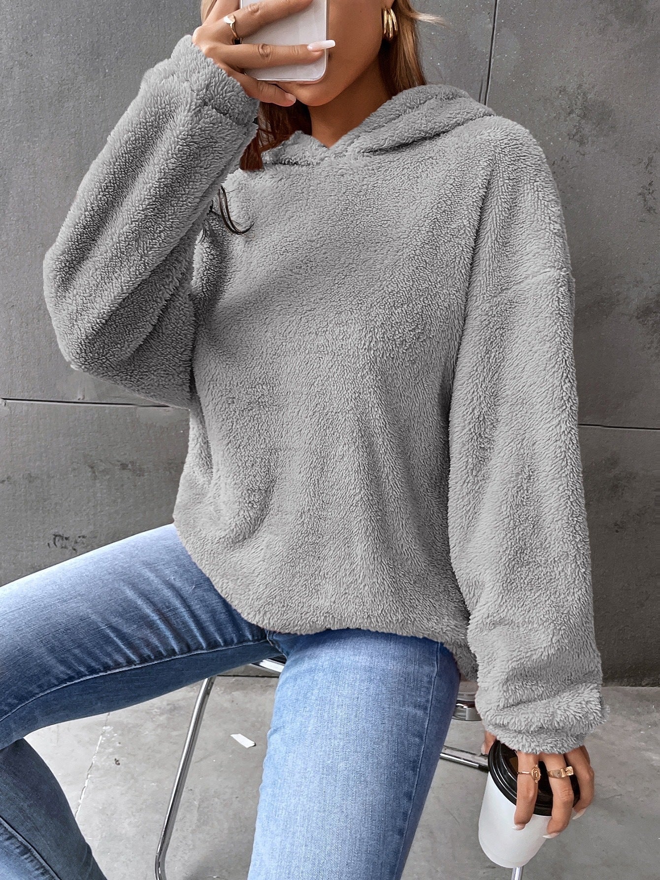 Plush Fleece Hooded Pullover Sweatshirt
