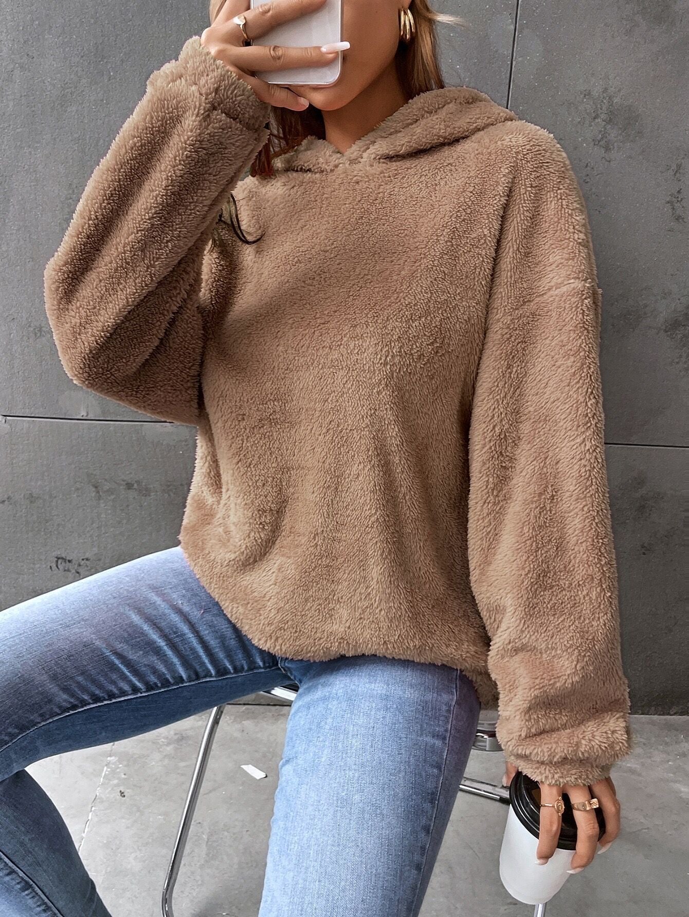 Plush Fleece Hooded Pullover Sweatshirt
