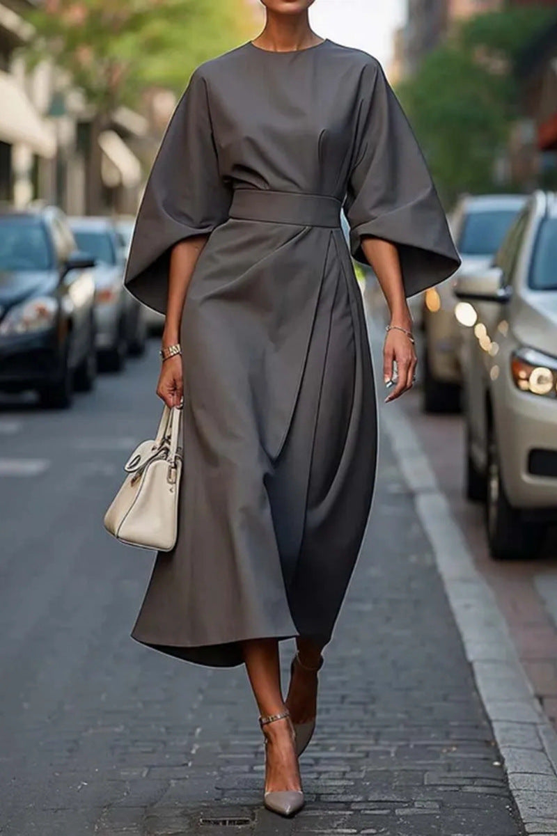 Batwing Sleeve Twist Waist Midi Dress for Effortless Elegance