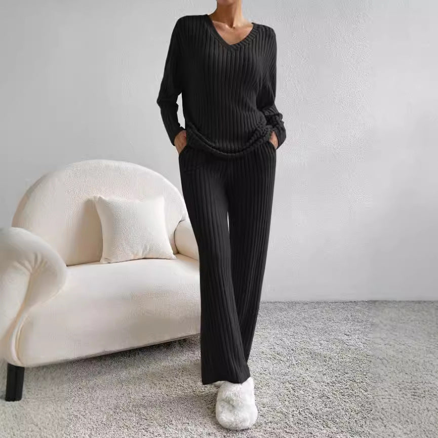 Ribbed Knit Long Sleeve Lounge Set