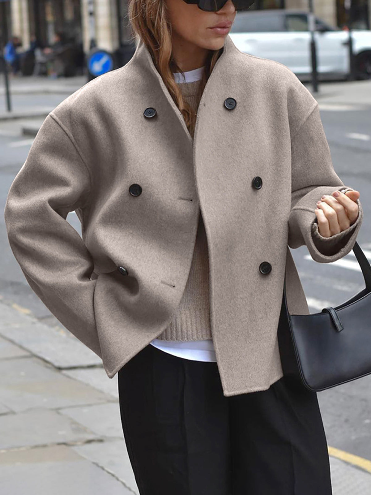 Double Breasted Short Wool Blend Jacket for Chic Everyday Style