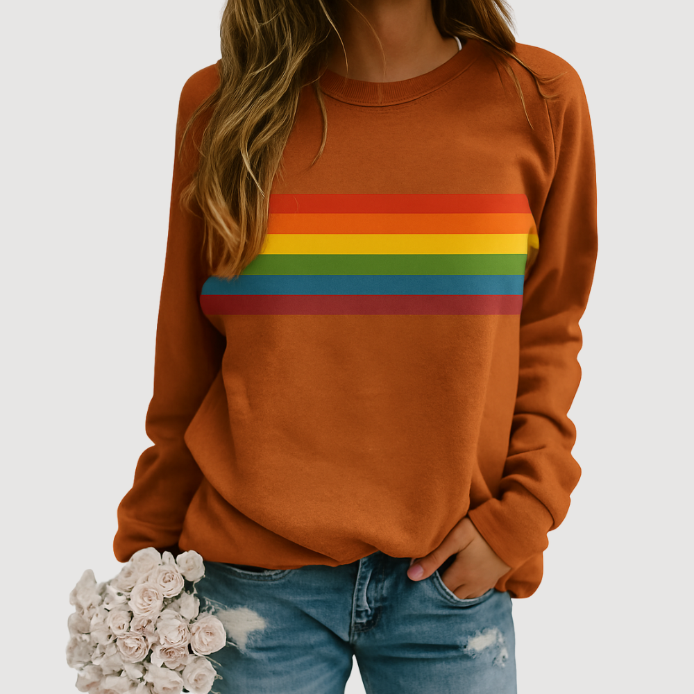 Rainbow Stripe Casual Sweatshirt for Women