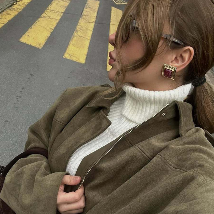 Suede Zip-Up Collared Cropped Jacket