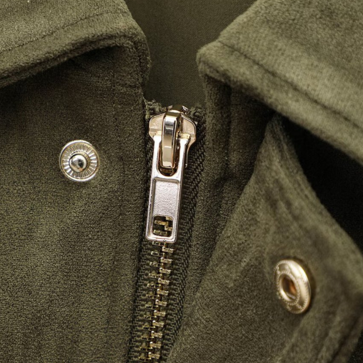 Suede Zip-Up Collared Cropped Jacket