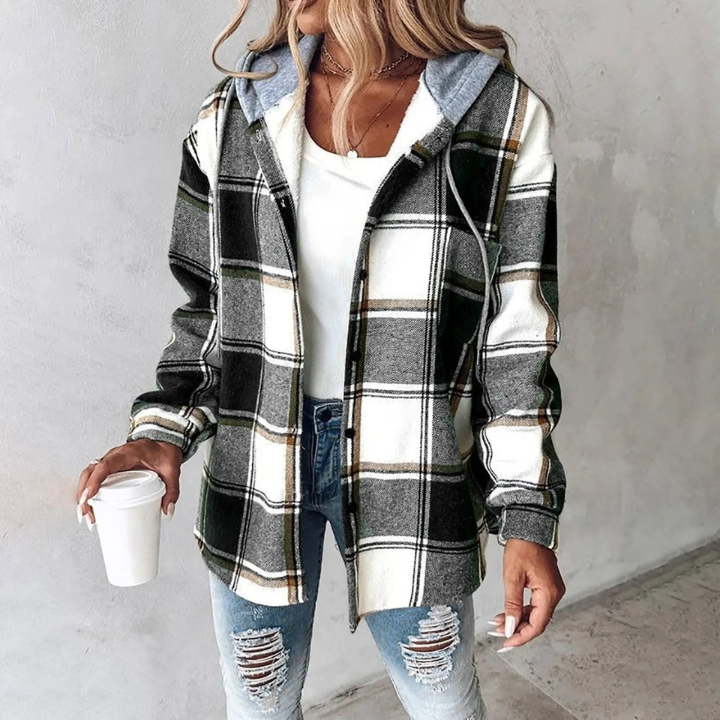 Plaid Button-Up Hooded Casual Jacket
