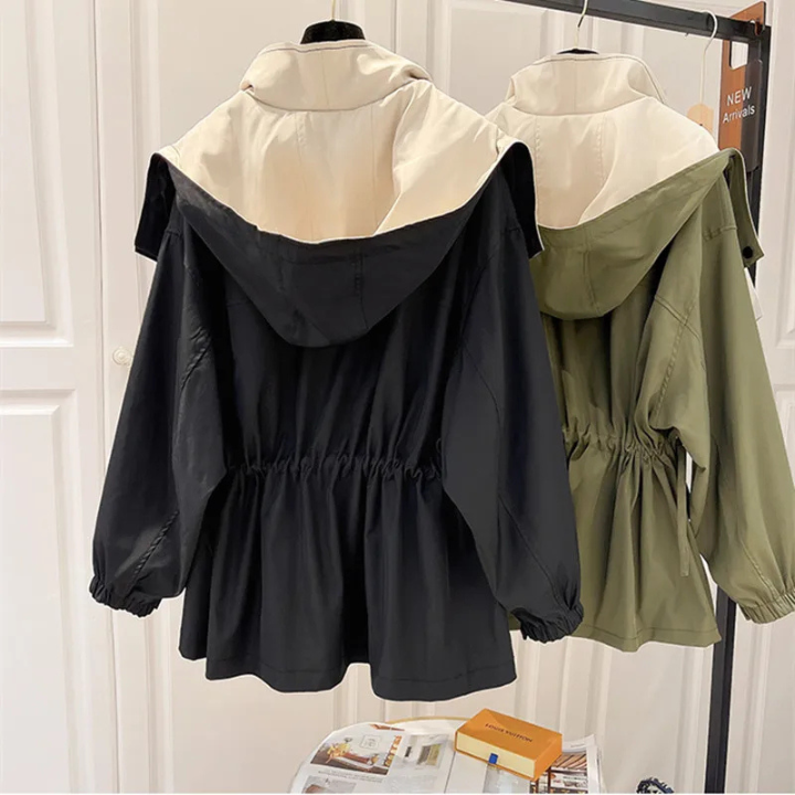 Two-Tone Oversized Hooded Windbreaker Jacket