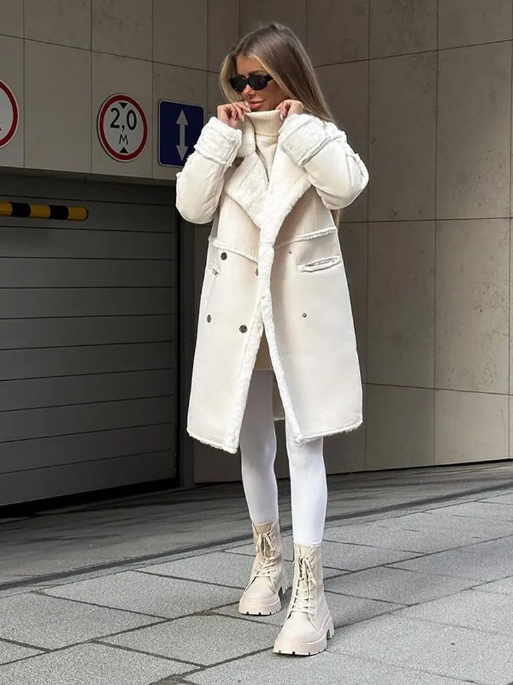 Women’s Long Sherpa Fleece Coat with Button Front