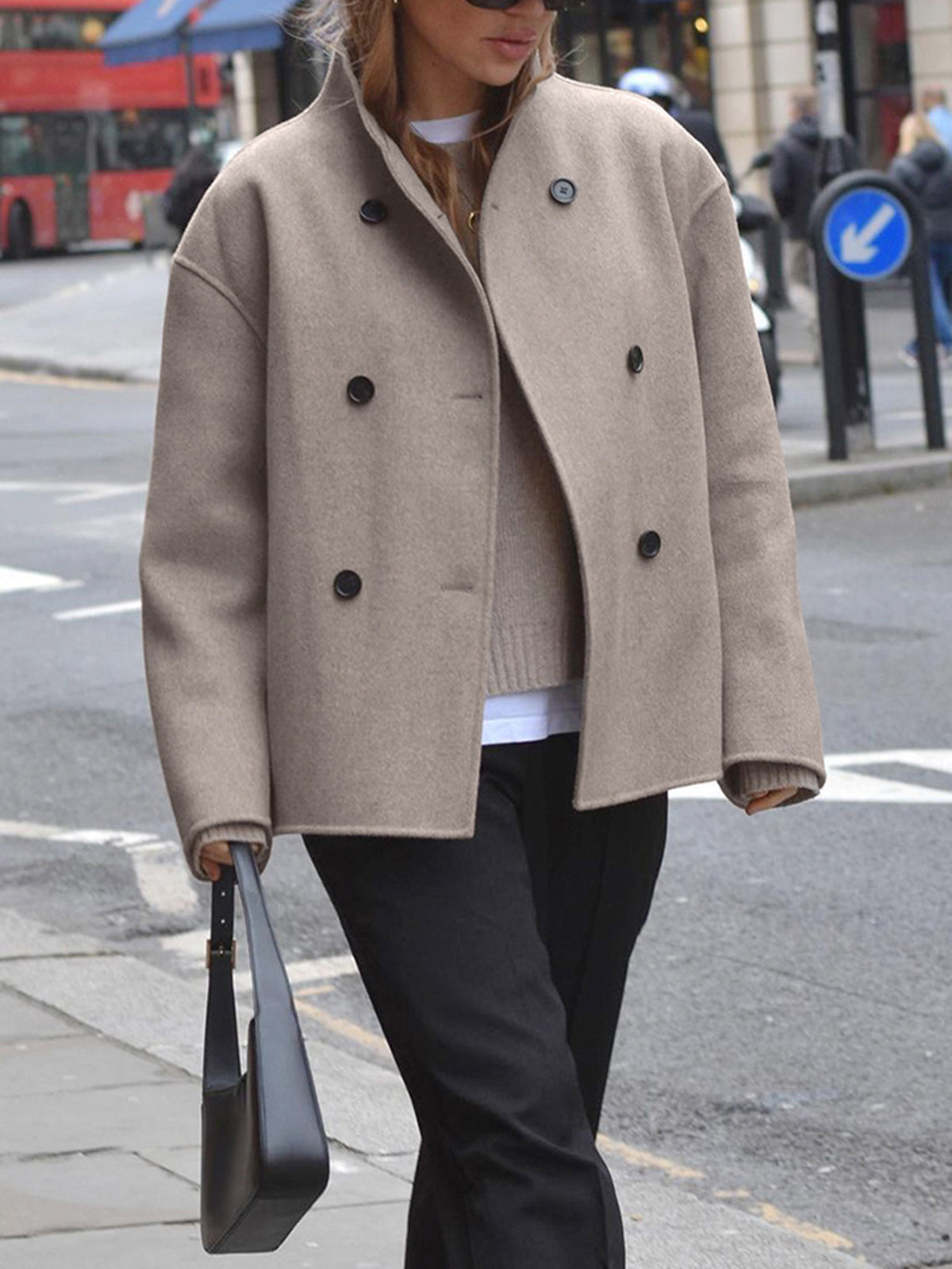 Double Breasted Short Wool Blend Jacket for Chic Everyday Style