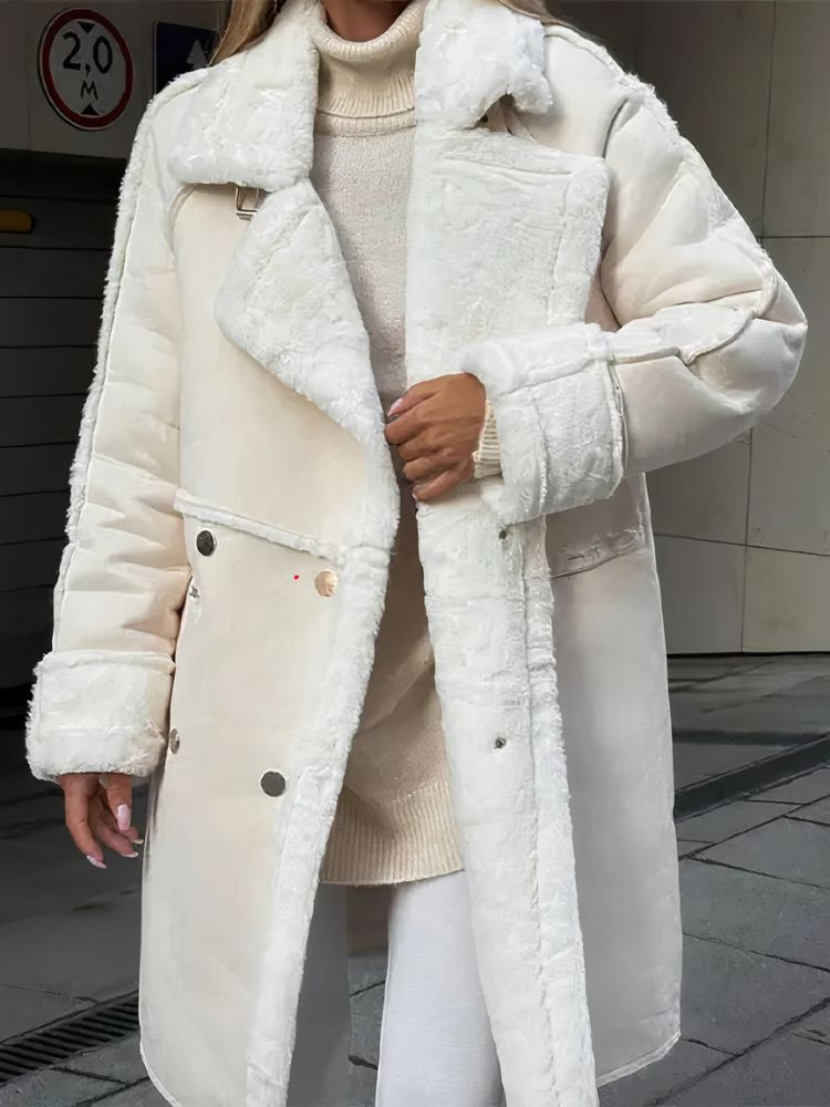 Women’s Long Sherpa Fleece Coat with Button Front