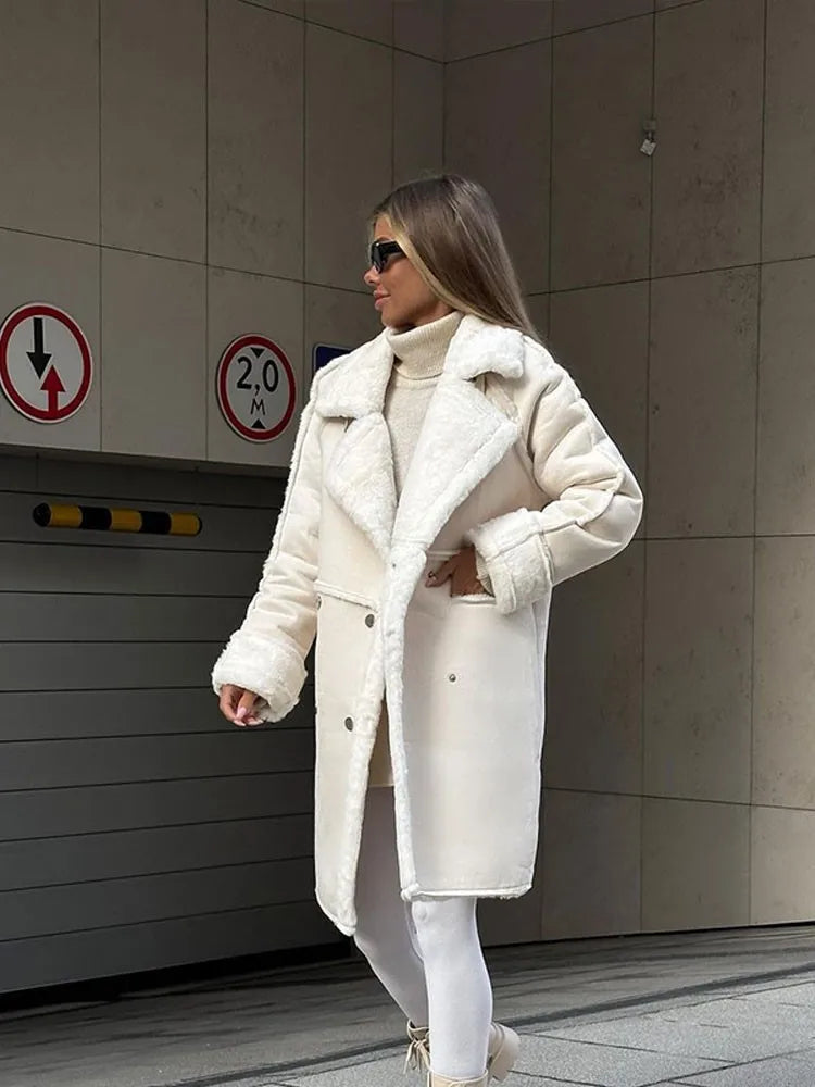 Women’s Long Sherpa Fleece Coat with Button Front